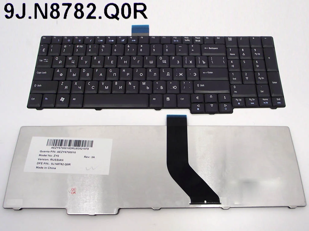 Клавиатура Acer Aspire 7230, 7330, 7530, 7730, 7730 rus, black, длиный шлейф