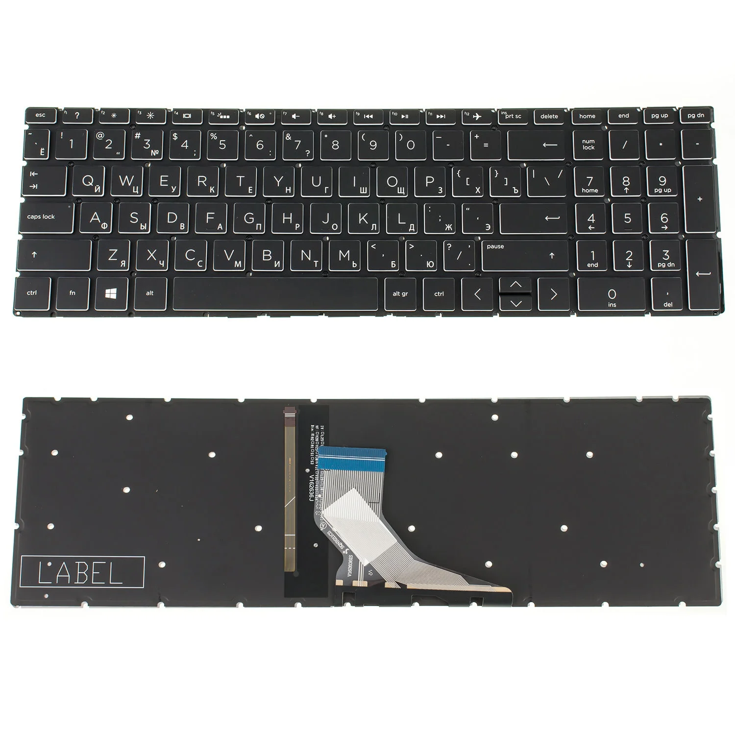 Клавиатура HP Pavilion 15-DA, 15-DB, 15-DF, 15-DX, 15-EC, 15-CN, 15-CR, 15-CP, 15-CS, 15-CW, 15S-DU, 15-DY, 15s-DY, 15s-EQ, 15-EF, 15s-FQ, 17-BY, 17-CA, 17-CD, 250 G7, 255 G7 black, без фрейма, white bezzel
