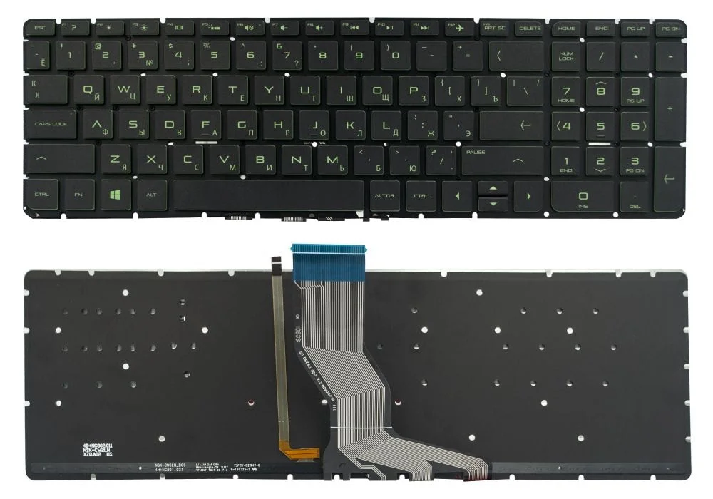Клавиатура HP Pavilion 15-ab 15-ak 15-au 15-ar 15-aq 15-aw 15-bc 15-bk 17-ab 17-g Envy m6-ar черная, подсветка, Зеленые буквы